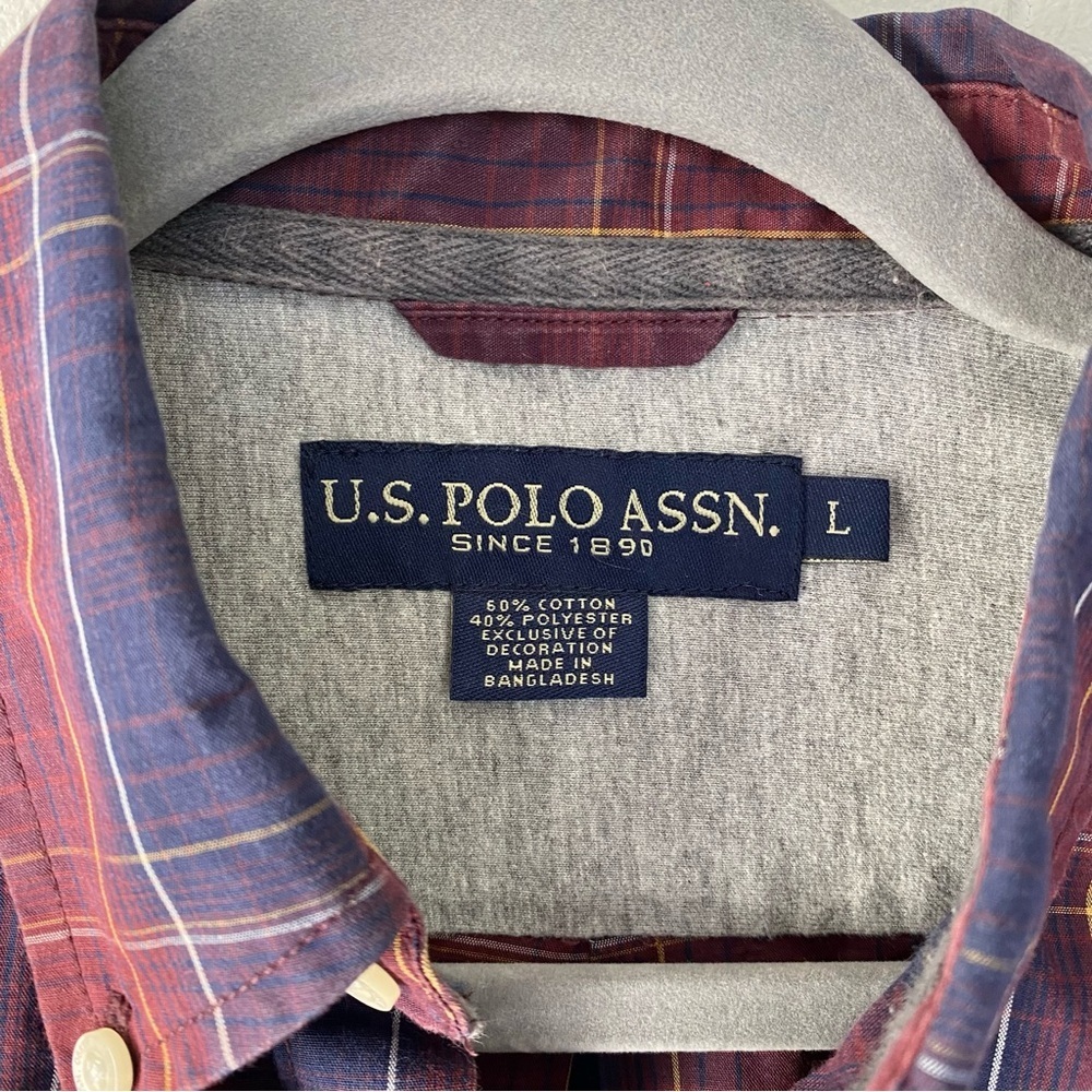 U.S. Polo Assn. Shirt Mens Large Red Blue Plaid Button Down Top - Picture 3 of 9